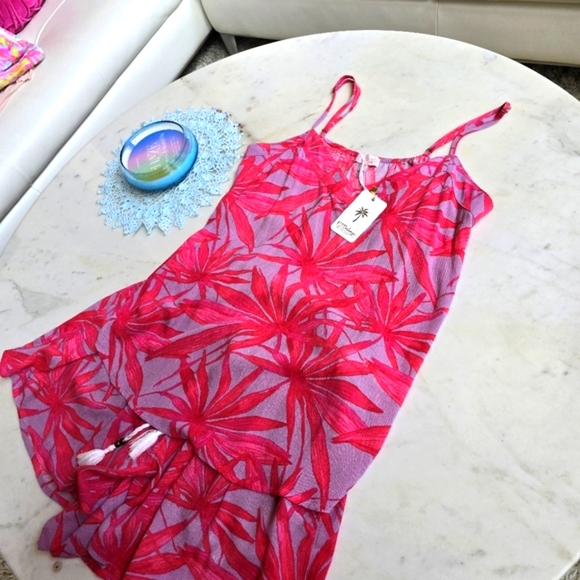 NWT P.J. Salvage Tranquil Palms cami (L) & shorts (M) set in lilac/fuschia - Picture 10 of 14